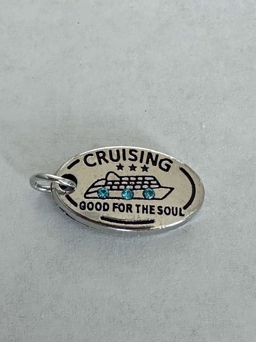 Effy "Cruising Good for the Soul" Silver Tone Charm with Blue Crystals